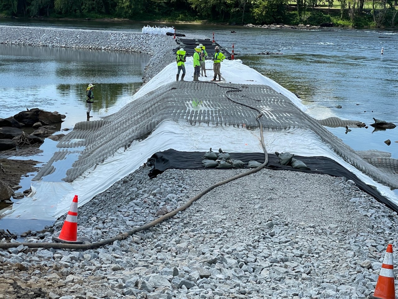 up close shot of the cofferdam being armored